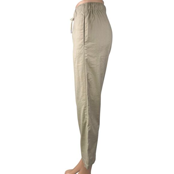 Aritzia Babaton Khaki Linen Drawstring Pull On Straight Ankle Trouser Pants XXS - Picture 2 of 5